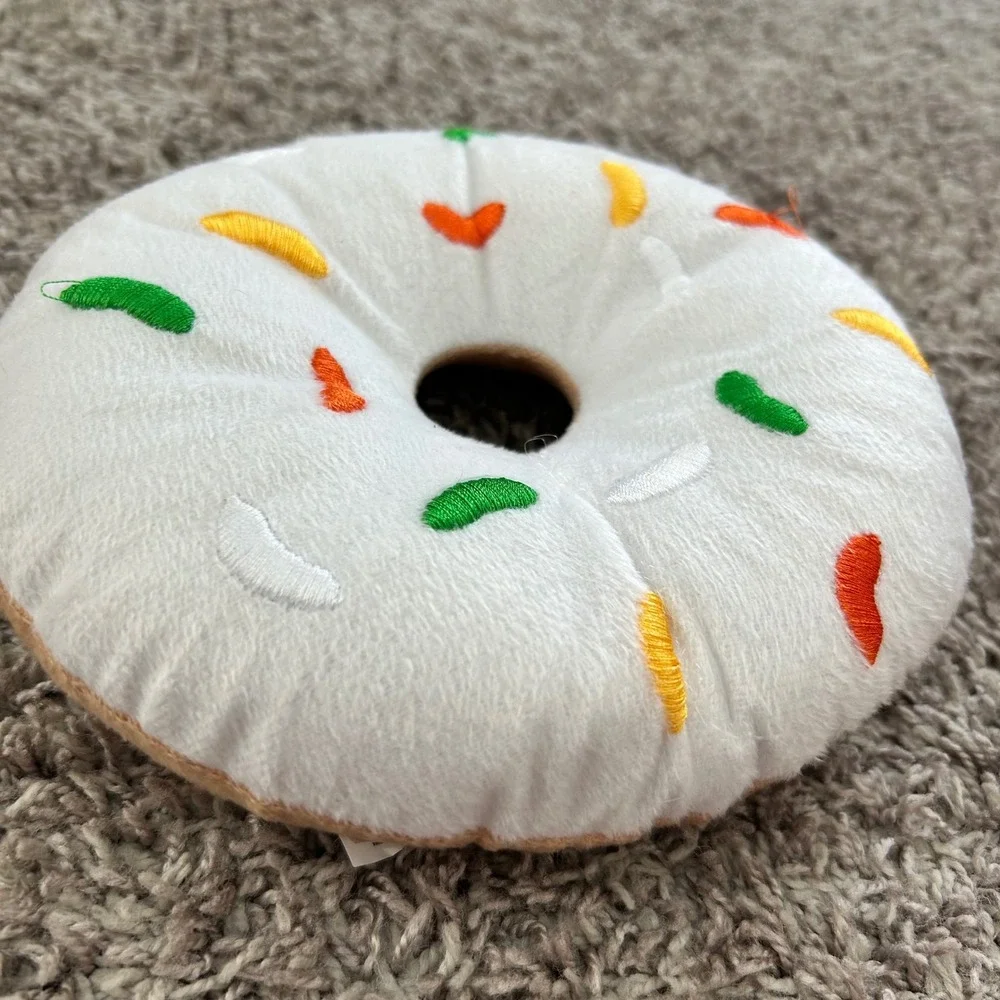 Plush Donut‎ Pillow Toy White Icing Sprinkles Dog Cat Pet Toy Gift